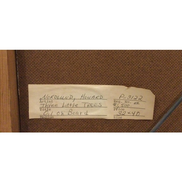 Wood 1960s Howard Nordlund, Oil on Board "Three Little Trees" For Sale - Image 7 of 7