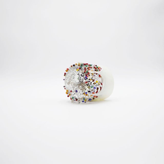 Gorgeous Murano dimpled crumpled glass millefiori tumbler. Made with murrine glass and embossed with silver leaf and...