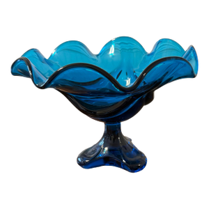 Viking Art Glass Bluenique Epic Three Footed Compote