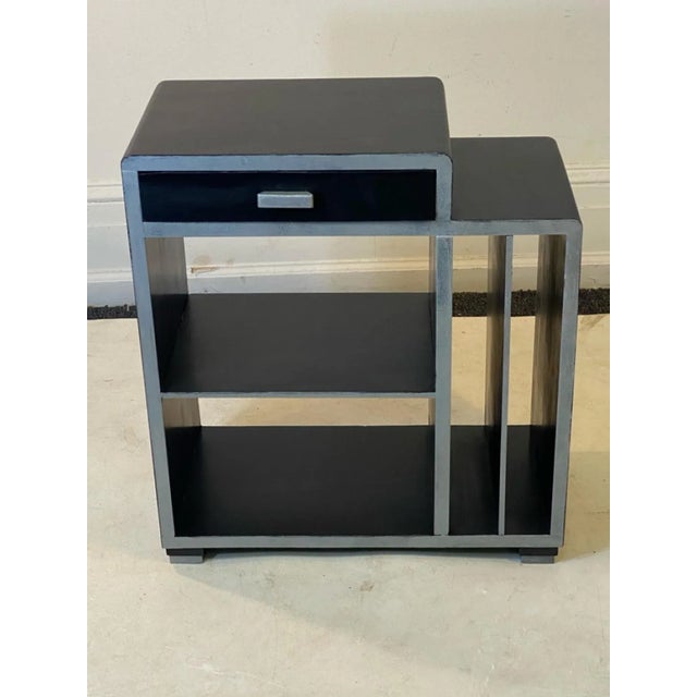 Black And Silver Wood Skyscraper Design Magazine Table With Double Sided Drawer Designed In The 1930's In The Manner Of...