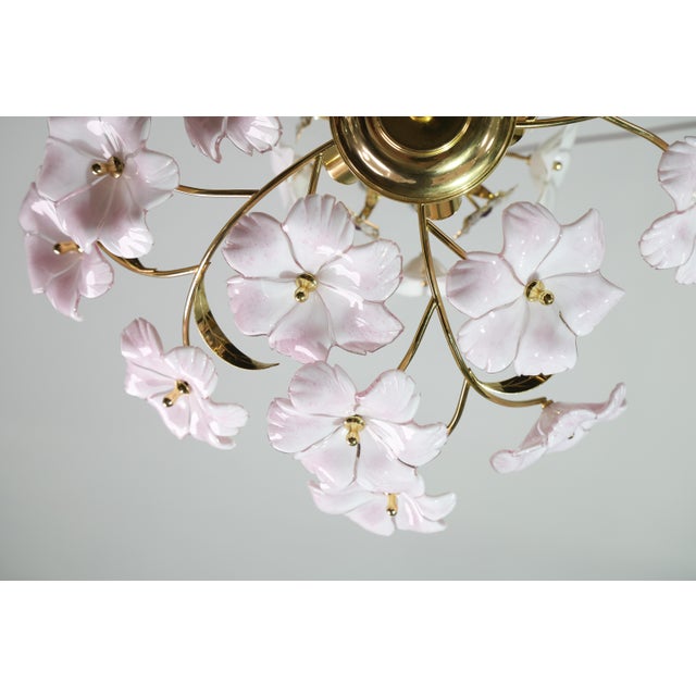 Charming Murano Vintage Chandelier White and Pink Flowers For Sale - Image 10 of 11