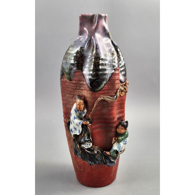 Meiji Japanese Sumida Gawa Vase in Lavender Flambé by Ban-Ni, Sage and Karako, 1900 For Sale - Image 14 of 14