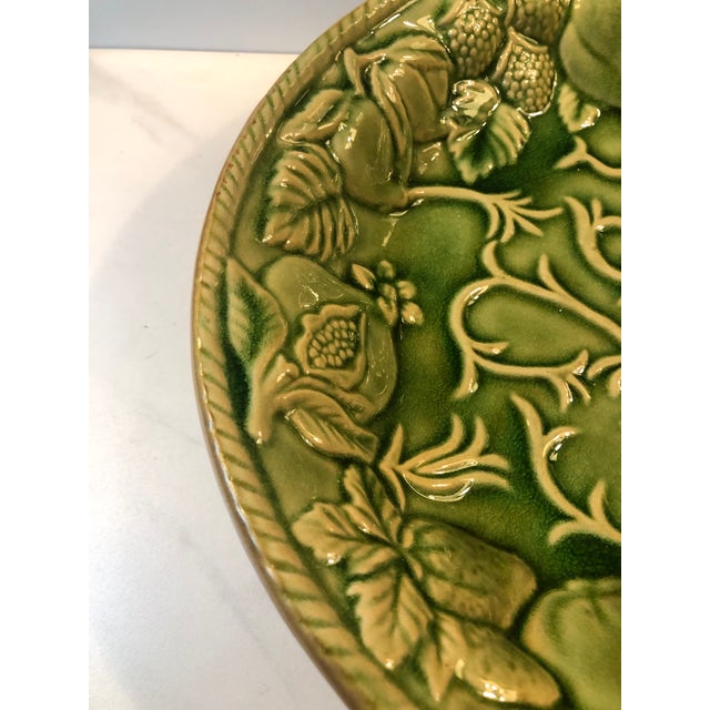 1980s Green Majolica Pottery Fruit Bowl For Sale - Image 11 of 11