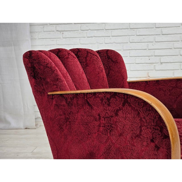 Mid-Century Modern Danish Armchair in Cherry-Red Furniture Velour, 1960s For Sale - Image 3 of 18