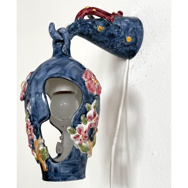 Flower and Coral Maiolica Illuminated Lantern from Vietri, Italy, 1950s For Sale - Image 17 of 17