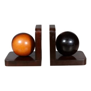 Antique Mahogany Sphere Bookends c.1930-1950 For Sale