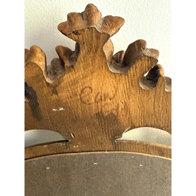 Gold Gold Giltwood Style Beveled Glass Mirror With Pomegranate Fruit Basket Top For Sale - Image 8 of 9