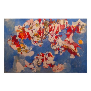 Abstract Composition in Blue and Red, 1950s, Oil on Canvas For Sale