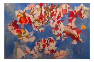 Abstract Composition in Blue and Red, 1950s, Oil on Canvas