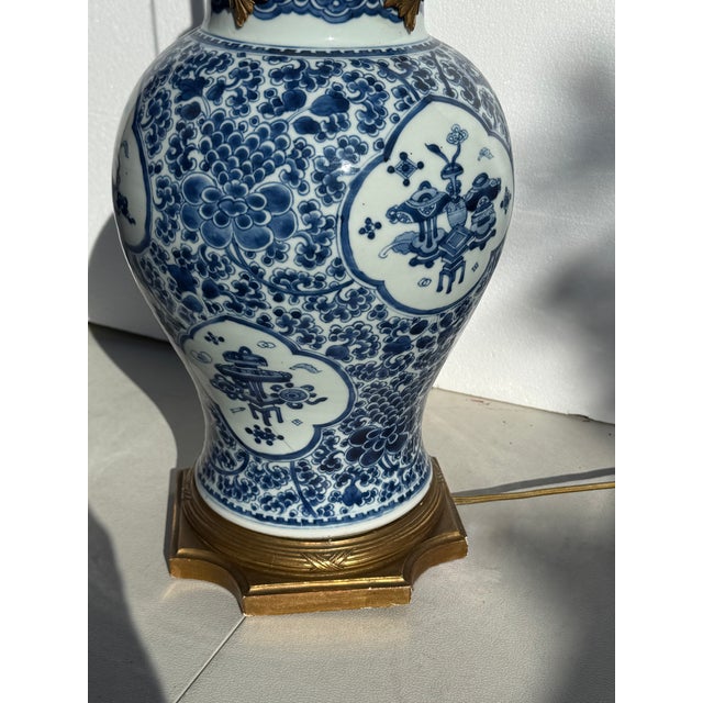 Blue 19c. Chinese Blue and White Lamp With Custom Shade For Sale - Image 8 of 18