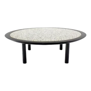 Mid Century Modern 48 Inches Round Granite Top Black Lacquer Coffee Table Baker