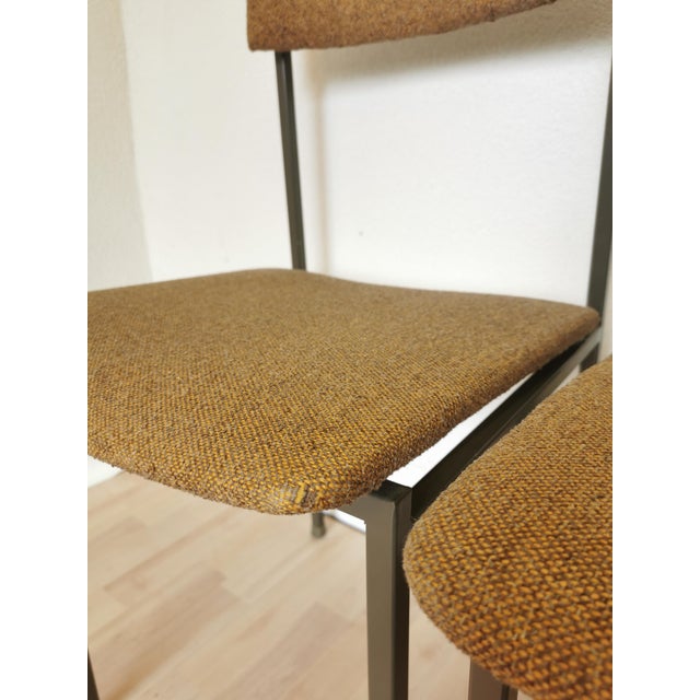 Vintage Industrial Black Metal School Chairs with Brown Fabric Seats, 1970s, Set of 4 For Sale - Image 10 of 18