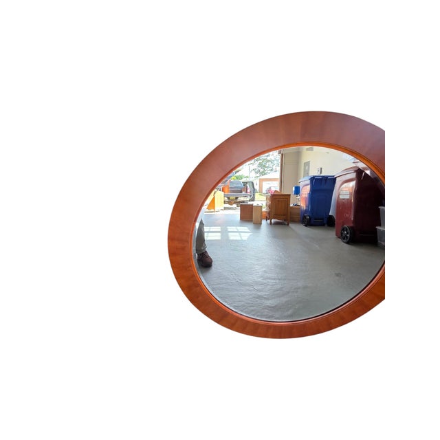 1990s Ethan Allen Avenue Collection Round Cherry Wood Beveled Wall Mirror Console For Sale - Image 5 of 11