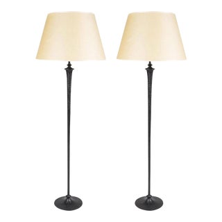 1980s Modern Solid Bronze Giacometti Style Standing Floor Lamps - a Pair For Sale