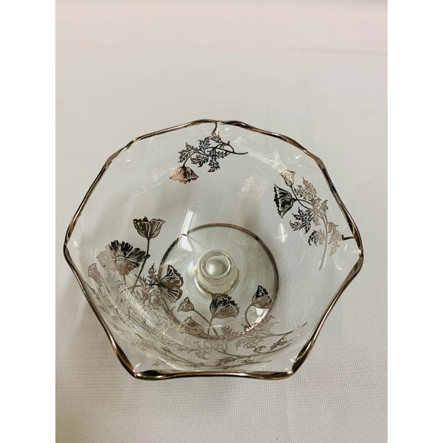 American Mid 20th Century Silver City Glass Co. Art Nouveau "Poppy" Silver Overlay Compote Bowls - Set of 2 For Sale - Image 3 of 12