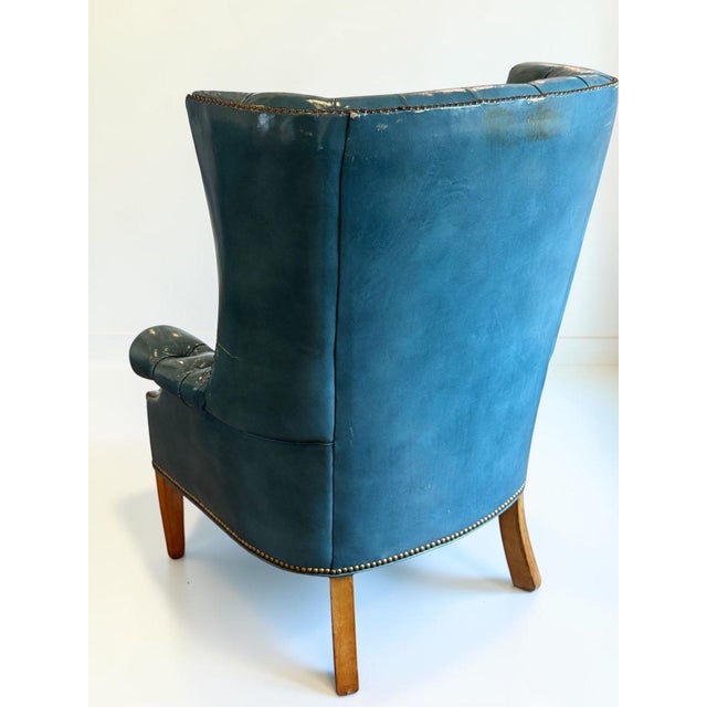 Mid Century Tufted Leather Wingback Chairs, Pair For Sale - Image 6 of 8