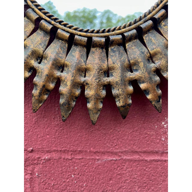Large Spanish 1950's Oval Gilt Metal Sunburst Mirror For Sale In New York - Image 6 of 12