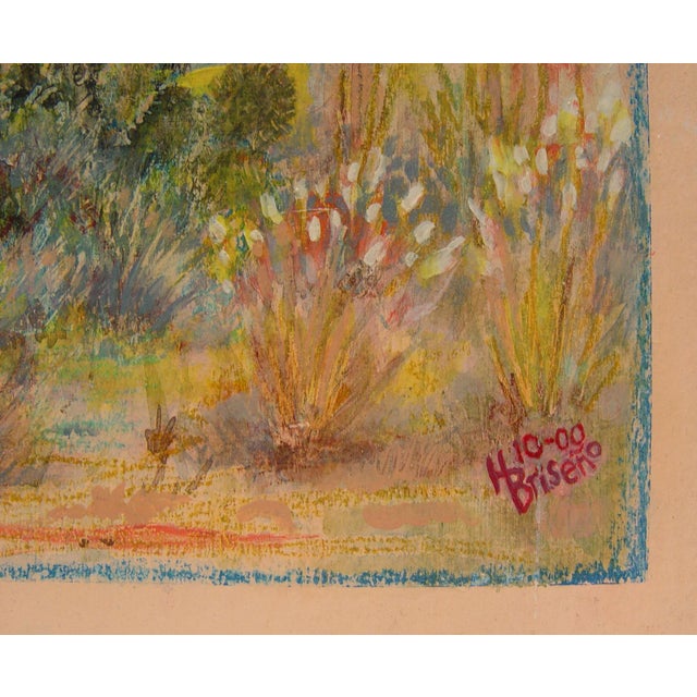 Early 21st century impressionist South Texas landscape oil pastel on paper painting with cactus. Signed "H. Briseno 2000"...