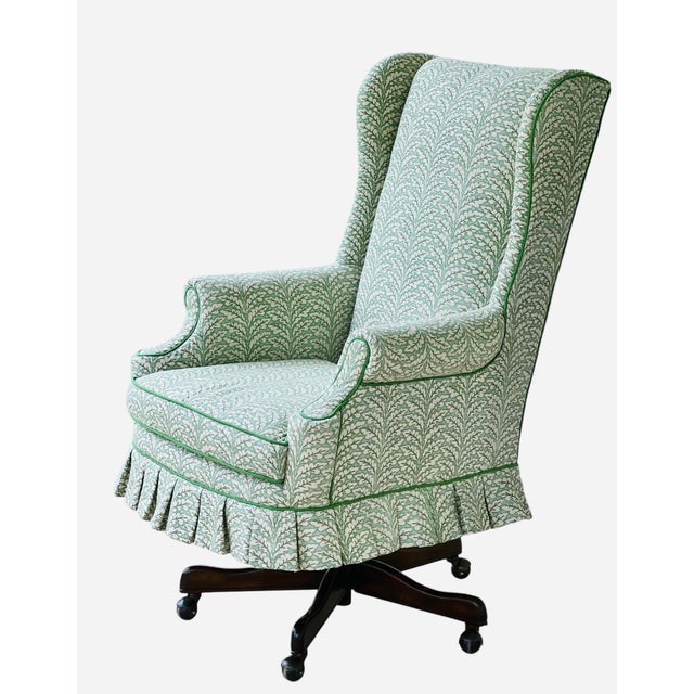 Custom Upholstered Skirted Wingback Desk Chair For Sale - Image 11 of 12