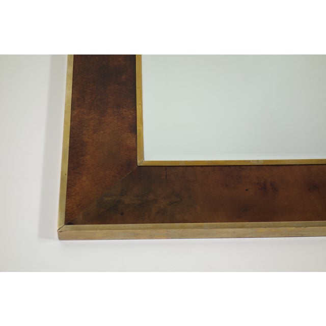 Mid-Century Modernist Brown Parchment and Brass Mirror by Aldo Tura, Italy, 1950 For Sale - Image 9 of 12