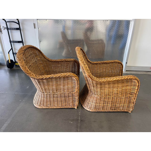 Brown Vintage Organic Modern Braided Rattan Lounge Chairs With Ottoman For Sale - Image 8 of 12