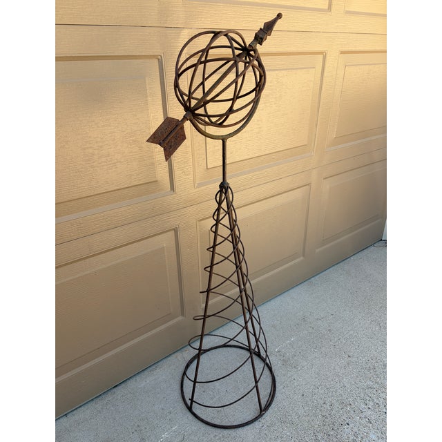 Vintage English Country Classical Wrought Iron Garden Armillary Sundial on Stand For Sale - Image 4 of 12