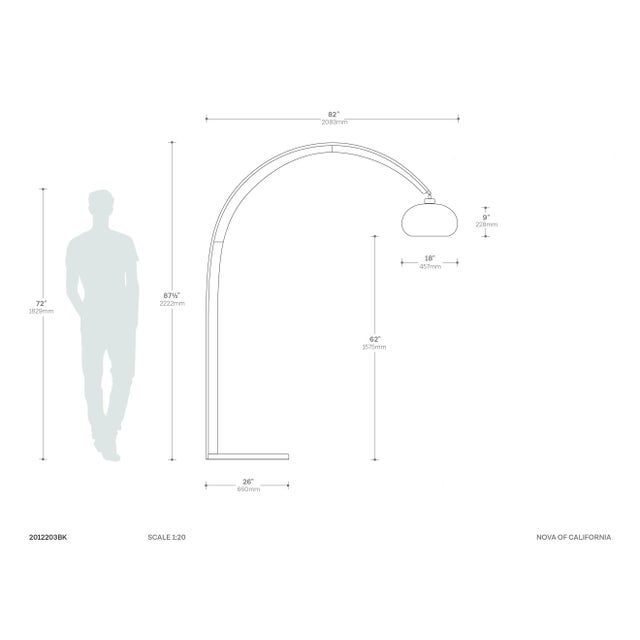 Vaulted Arc Floor Lamp by Peter Morelli - 86", 1968 Design, Black Wood, Satin Nickel, Dimmer Switch, v-Base For Sale - Image 10 of 12