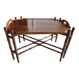 1990s Vintage Inlaid Mahogany Butlers Faux Bamboo Serving Tray/Coffee Table For Sale