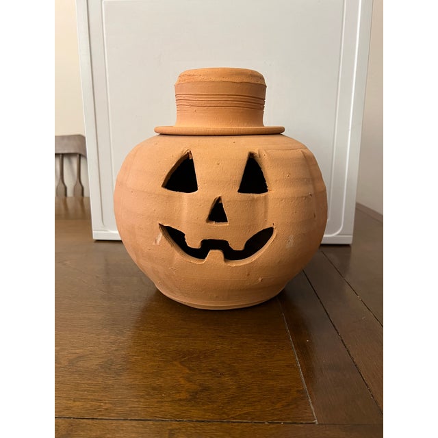 Vintage Red Clay Pumpkin With Hat For Sale - Image 4 of 8