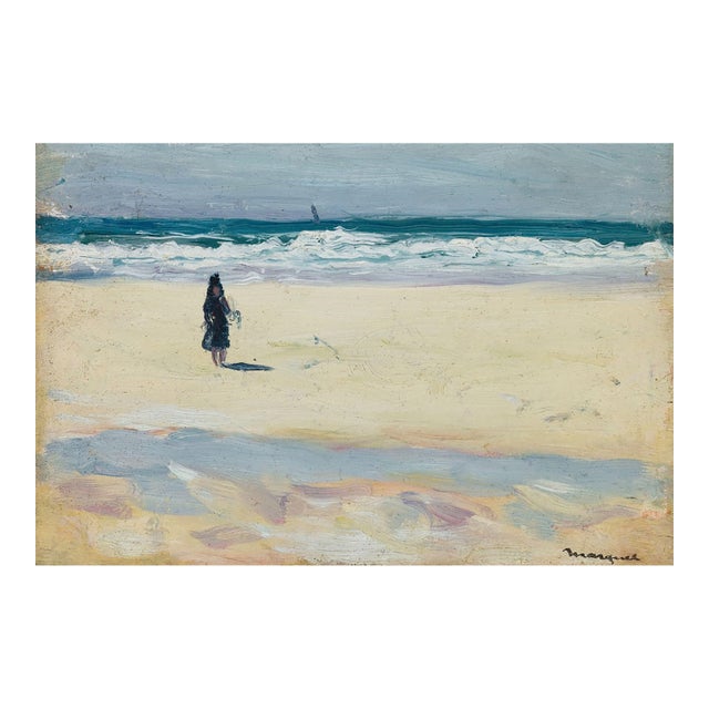 Neutral Vintage Beach Art Print - Coastal Painting by Albert Marquet, 18" X 12" For Sale