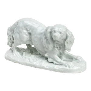 Antique 19th Century Letu & Mauger Blanc De Chine Porcelain Cavalier King Charles Spaniel Dog Figurine