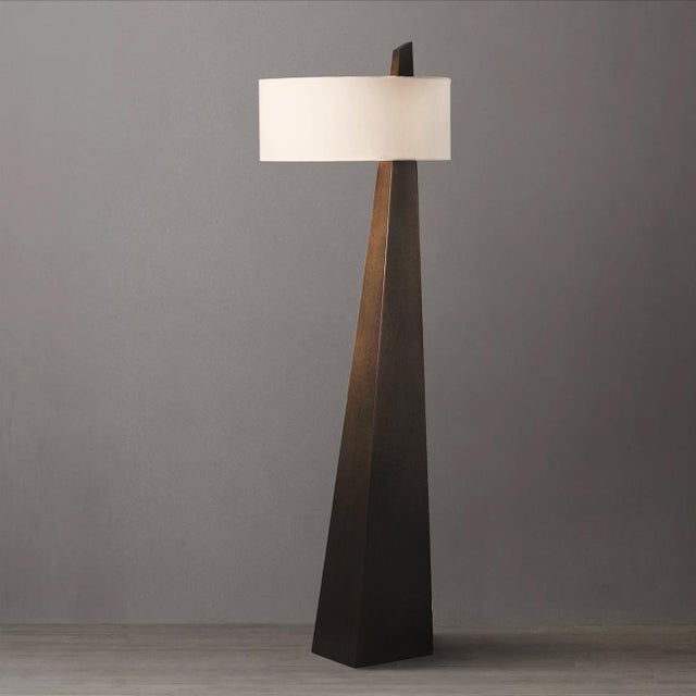 Wood Obelisk Floor Lamp - 63", Dark Walnut Wood, White Cotton-Linen Shade For Sale - Image 7 of 13