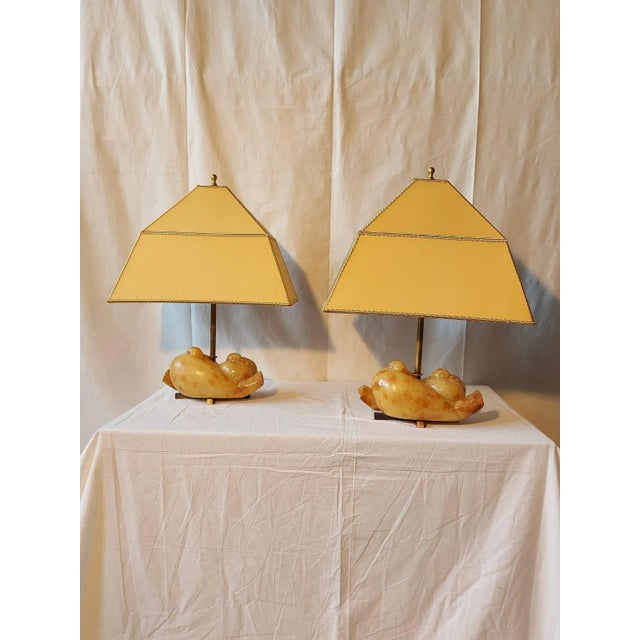 Vintage Alabaster Pigeon Table Lamps, Set of 2 For Sale - Image 6 of 6