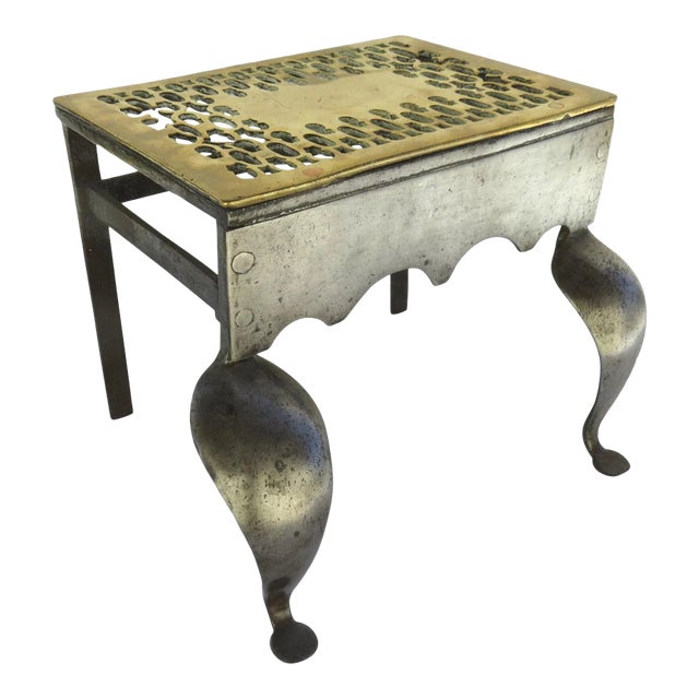 Early Brass and Steel Trivet Footman with Link Pierced Top For Sale