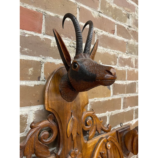19th Century Swiss Black Forest Hand Carved Wall Mounted Coat and Hat Rack For Sale - Image 11 of 12