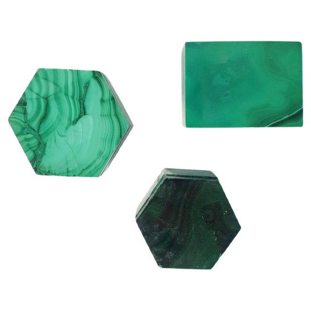 Vintage Malachite Miniature Boxes, Set of 2 For Sale