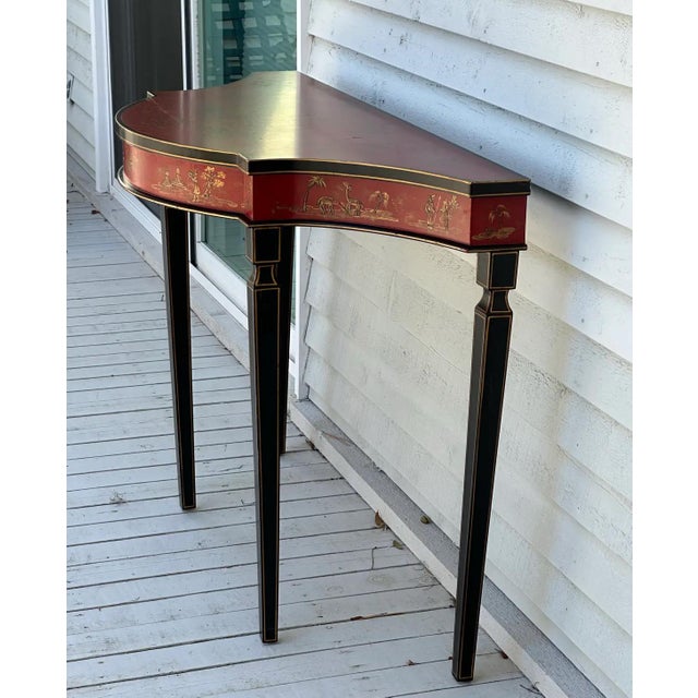 Sarreid Ltd. Vintage Sarreid Red and Black Lacquered Chinoiserie Console Table For Sale - Image 4 of 9