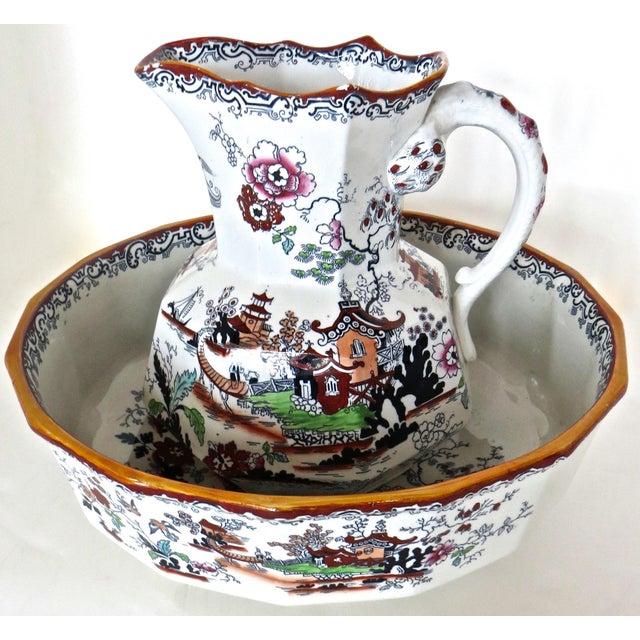 Outstanding and rare early 19th century Mason's Ironstone (6) piece set consisting of toilet necessities as follows: Large...
