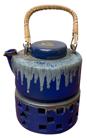 Mid-Century German Studio Pottery Teapot with Tea Warmer by Melitta Teubner, 1960s, Set of 2