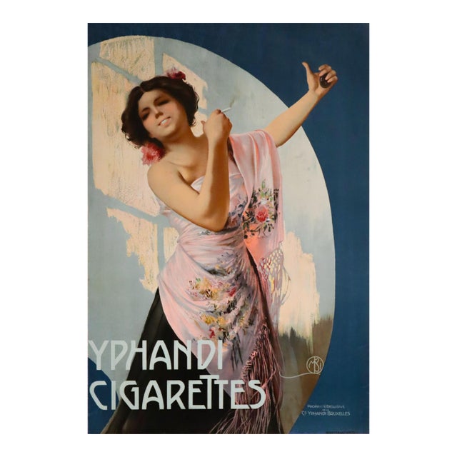 1900 - 1920 Original Belgian Art Nouveau Poster - Yphandi Cigarettes For Sale