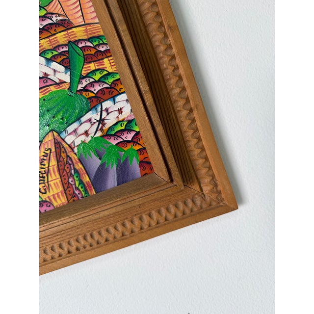 1970’s Carlo Decimus Haitian Folk Art Fruit Market Oil on Canvas Painting, Framed For Sale - Image 11 of 12
