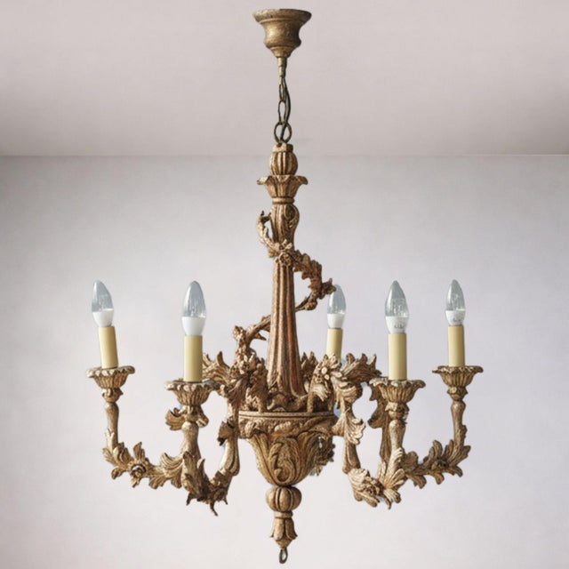 Early 20th Century Giltwood Five-Arm Chandelier, Central Europe, 1920s For Sale - Image 6 of 6