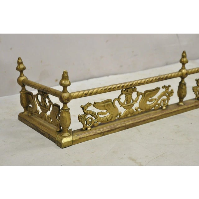 Antique Victorian Figural Swan Bird Twisted Brass 48" Fireplace Fender Hearth For Sale - Image 4 of 10