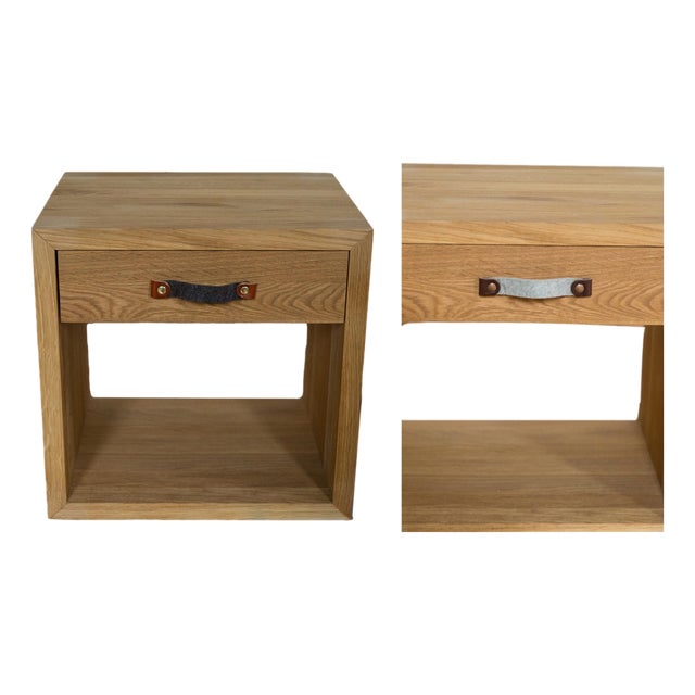 Wooden Nightstand With Swappable Handle For Sale