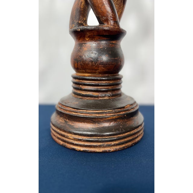 1920s 27-Inch Antique Hand-Carved Openwork Barley Twist Candlestick | 6" Diameter Base | Early 20th Century For Sale - Image 5 of 9