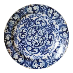 Dutch Delft Drie Posteleyne Astonne Pottery Blue and White Angel Plate