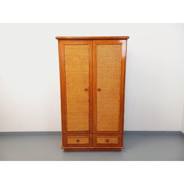 Vintage Maugrion Wardrobe in Woven Rattan and Wood from Roche Bobois, 1970s For Sale - Image 4 of 17