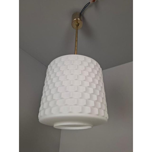 Mid-Century Modern Pendant Lamp in Textured Glass and Brass, Czechoslovakia, 1970s For Sale - Image 13 of 18