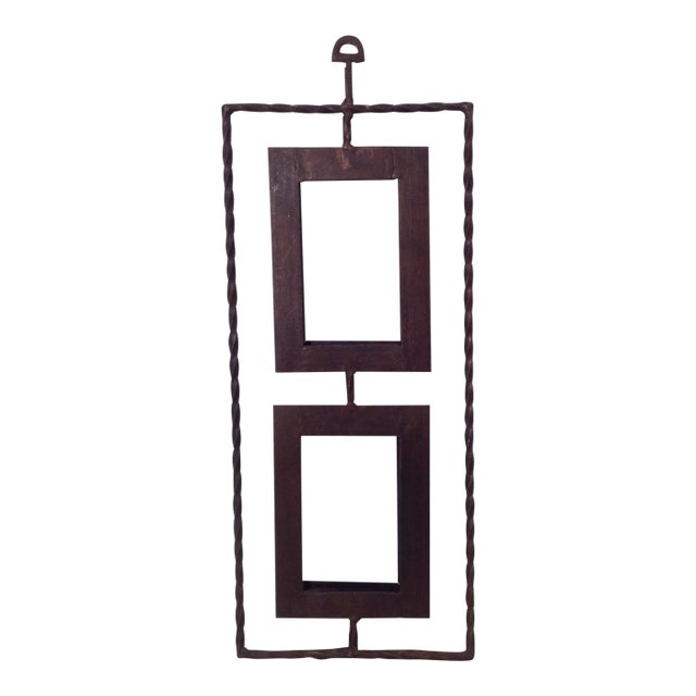 Early Rustic Hand Wrought Iron Double Frame For Sale