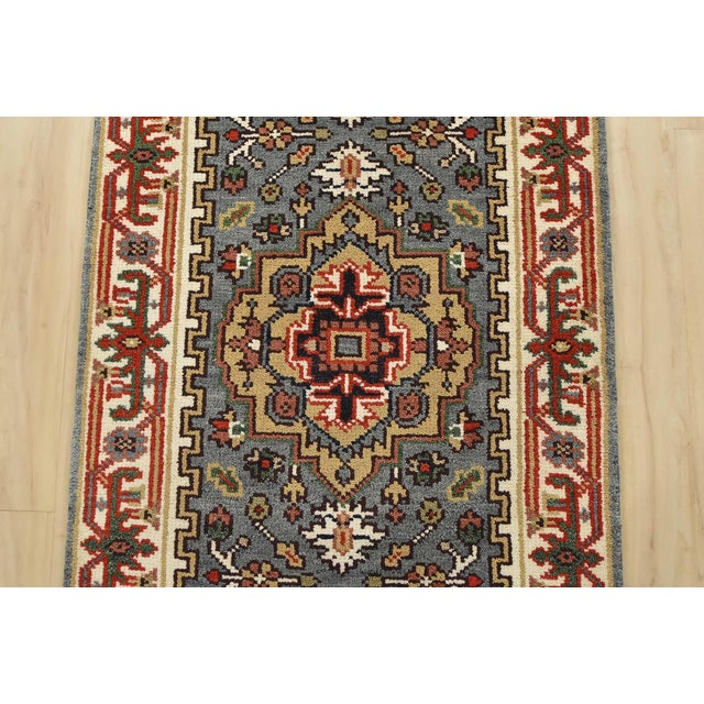 Heriz Runner 2’7” X 7’11” Blue Wool Tribal Hand-Knotted Oriental Rug For Sale - Image 4 of 12